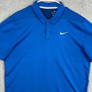 Nike Golf Dri FIT Mens Large Shirt Polo Blue Rugby Performance Activewear EUC